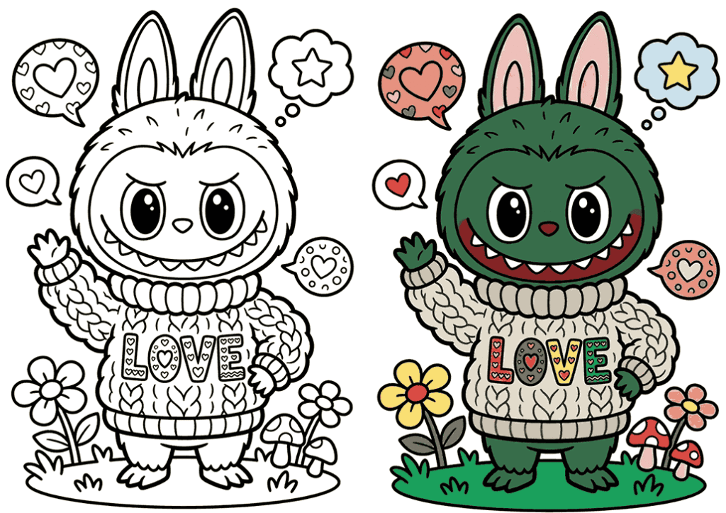 Labubu Valentine’s Day Coloring Pages